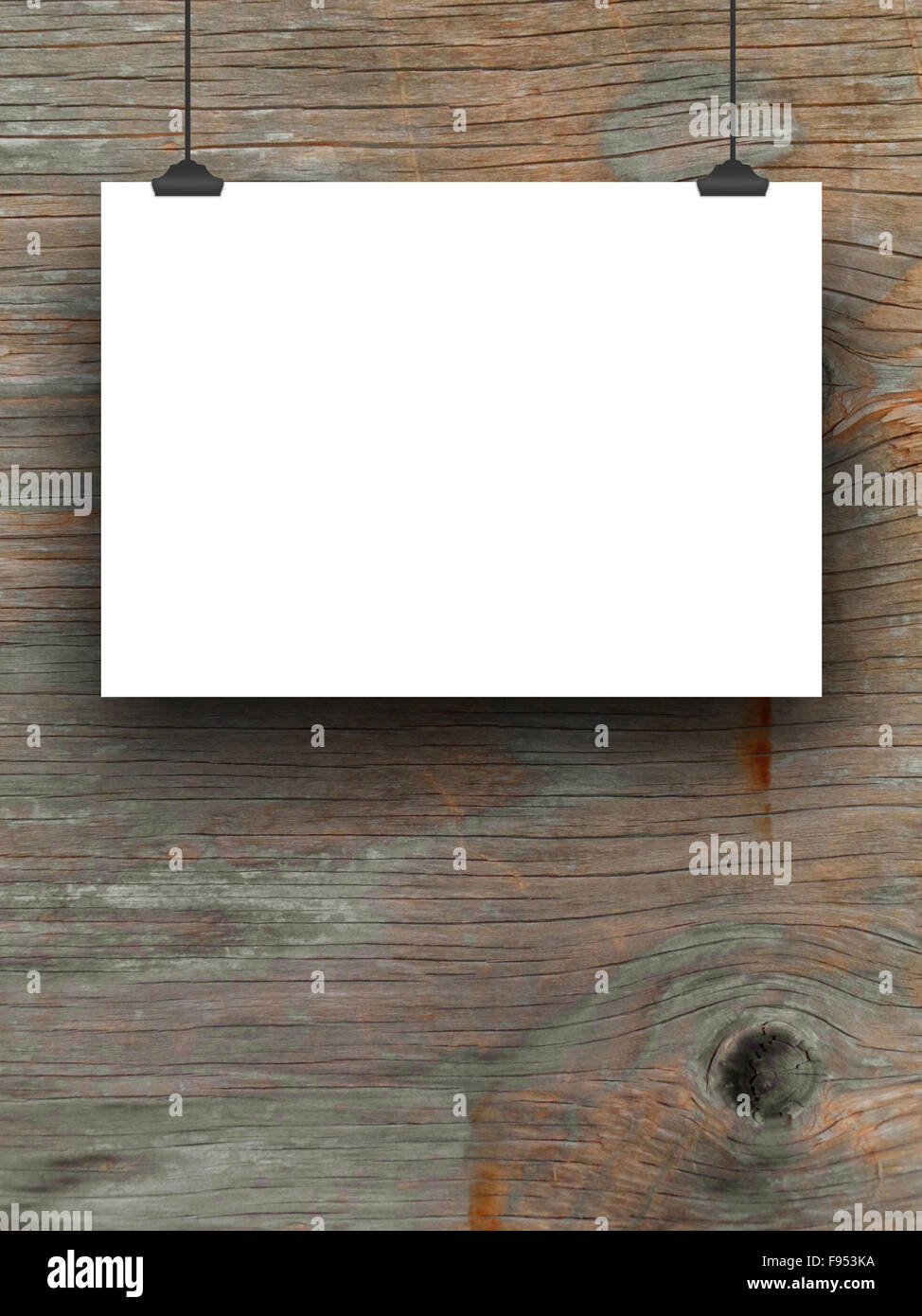 Single hanged horizontal paper sheet frame with clips on weathered