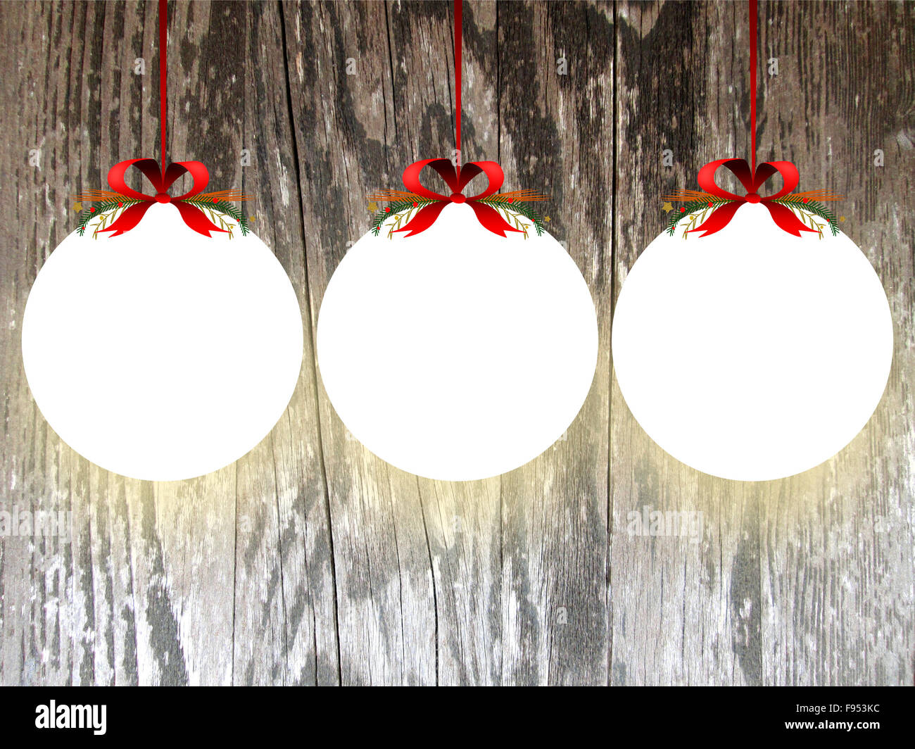 Three Empty Illuminated Rounded Frames With Xmas Ribbon Decoration