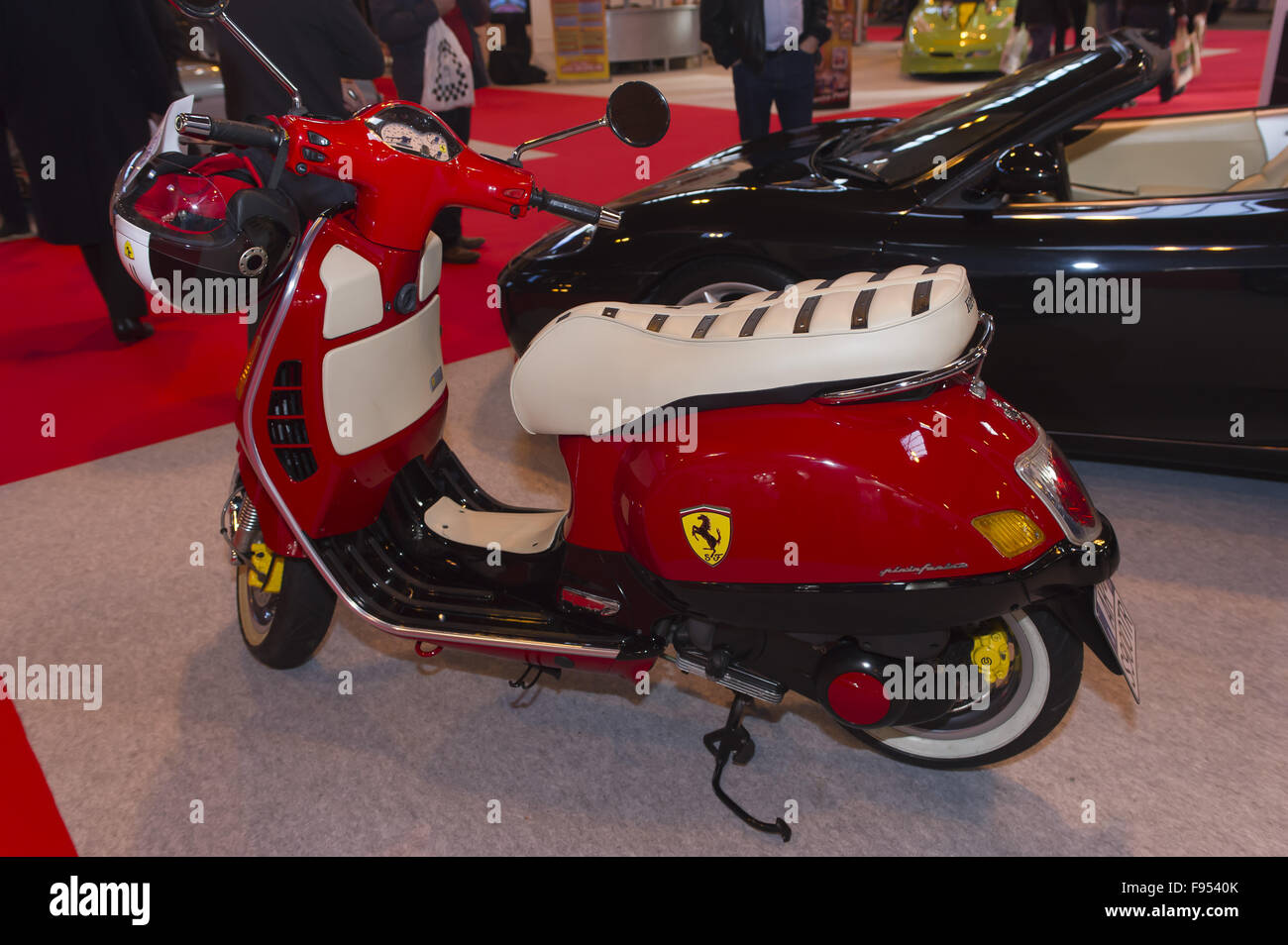 Classic Motor Show 2015 at The NEC Birmingham. A Ferrari Scooter for under  £6,000 with 3,000 miles on the clock. A Blackpool based tailor made  vehicles company called Void Auto have made