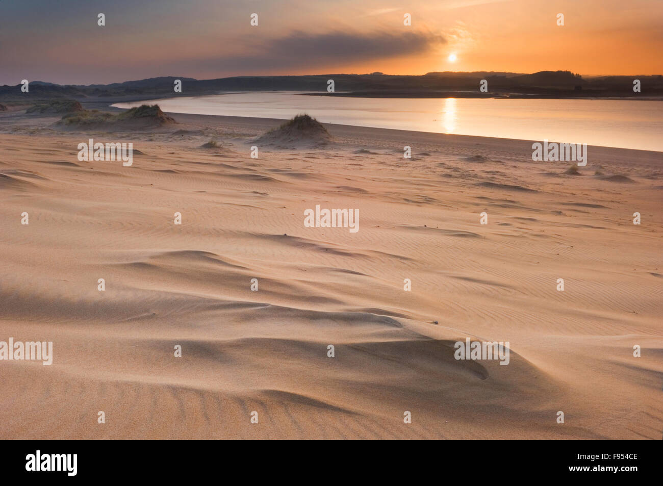 Forvie National Nature Reserve at sunset, looking over the Ythan Estuary - near Newburgh, Aberdeenshire, Scotland. Stock Photo