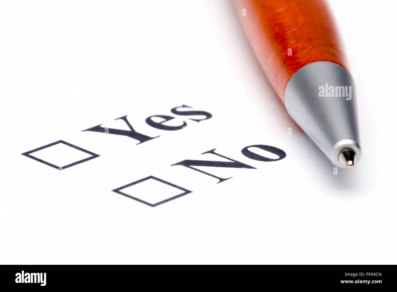There are two options that a visual survey of the options presented in the yes or no Stock Photo