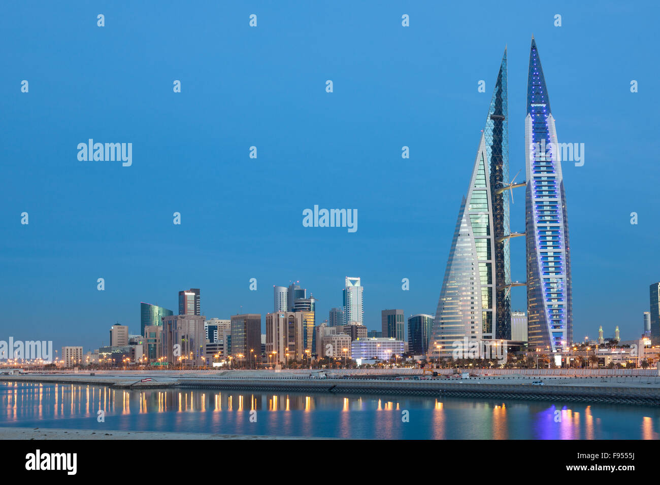 Manama skyline at night, Bahrain Stock Photo