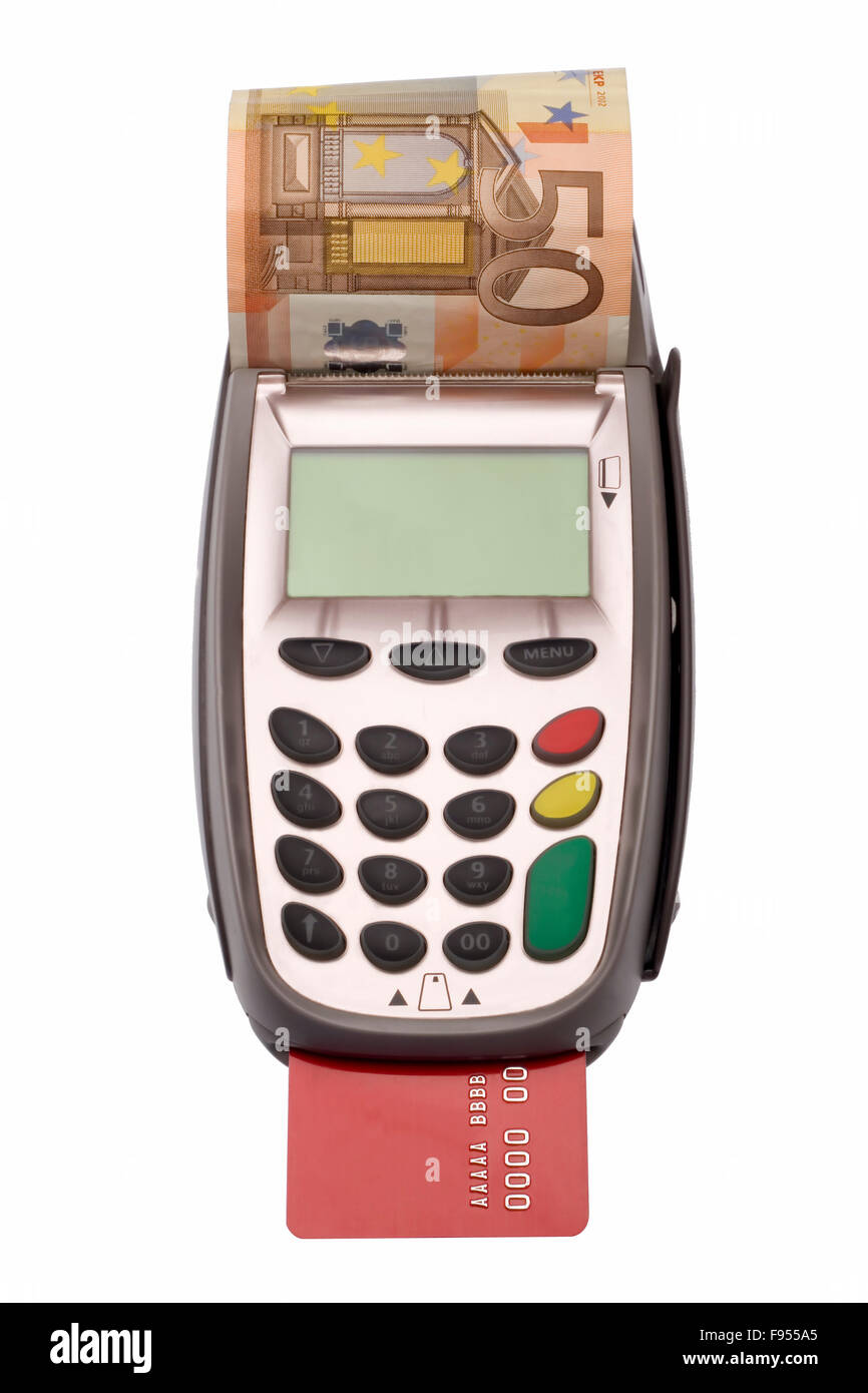 a visual on how to use credit cards for shopping. It used white background Stock Photo