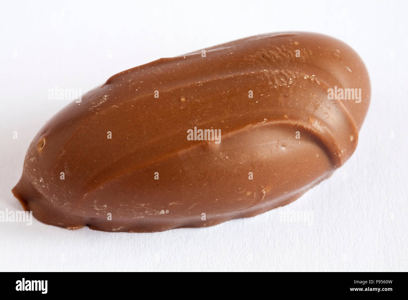 Single milk chocolate coated brazil nut isolated on white background