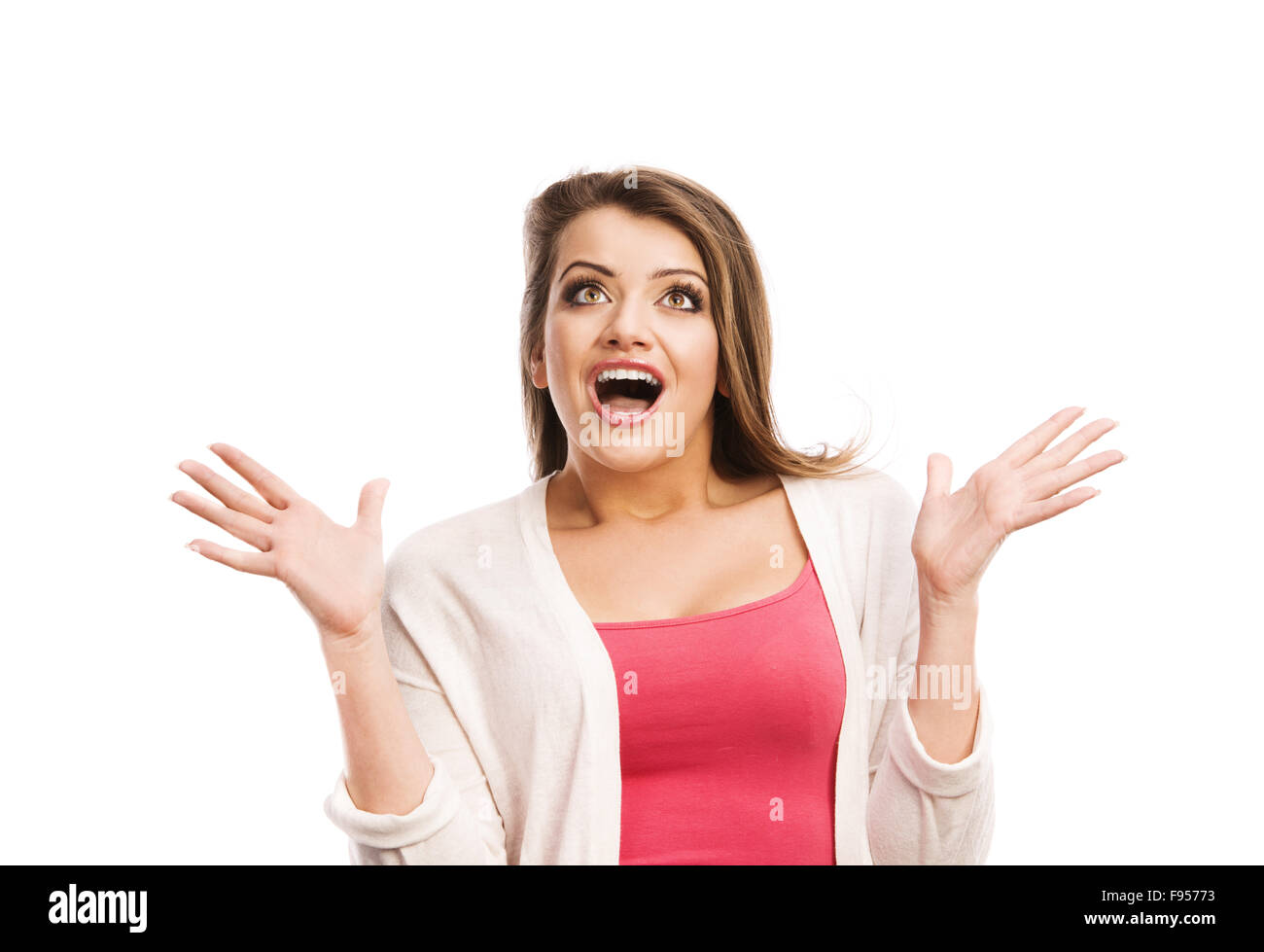 Portrait Of A Surprised Woman Isolated On White Background Stock Photo ...