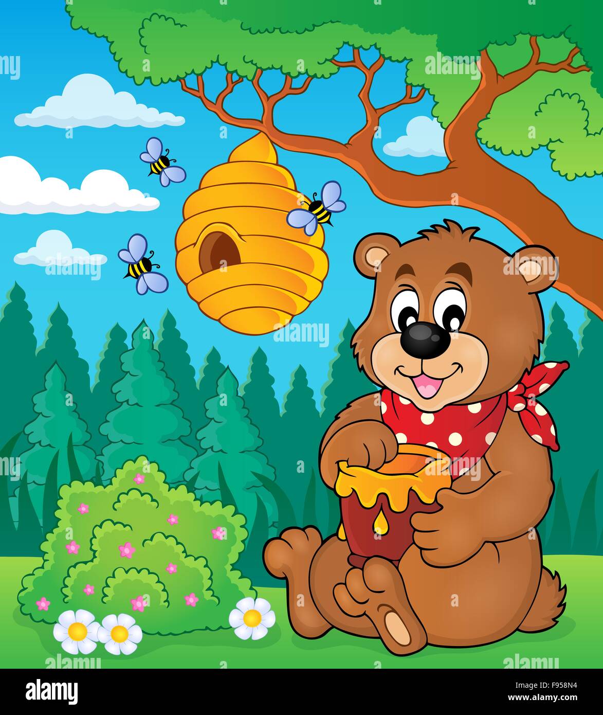 Bear with honey theme image 2 - picture illustration Stock Photo - Alamy