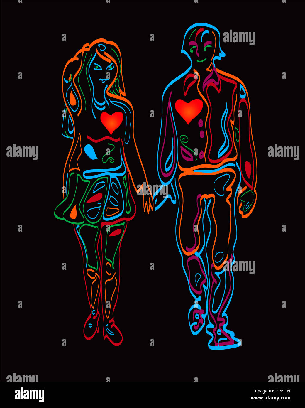 Illustration of a happy young couple Stock Photo - Alamy