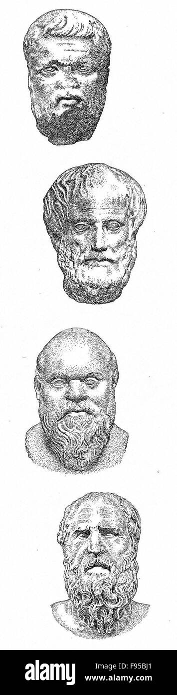 Plato, Aristole, Epicurus and Zeno. Stock Photo