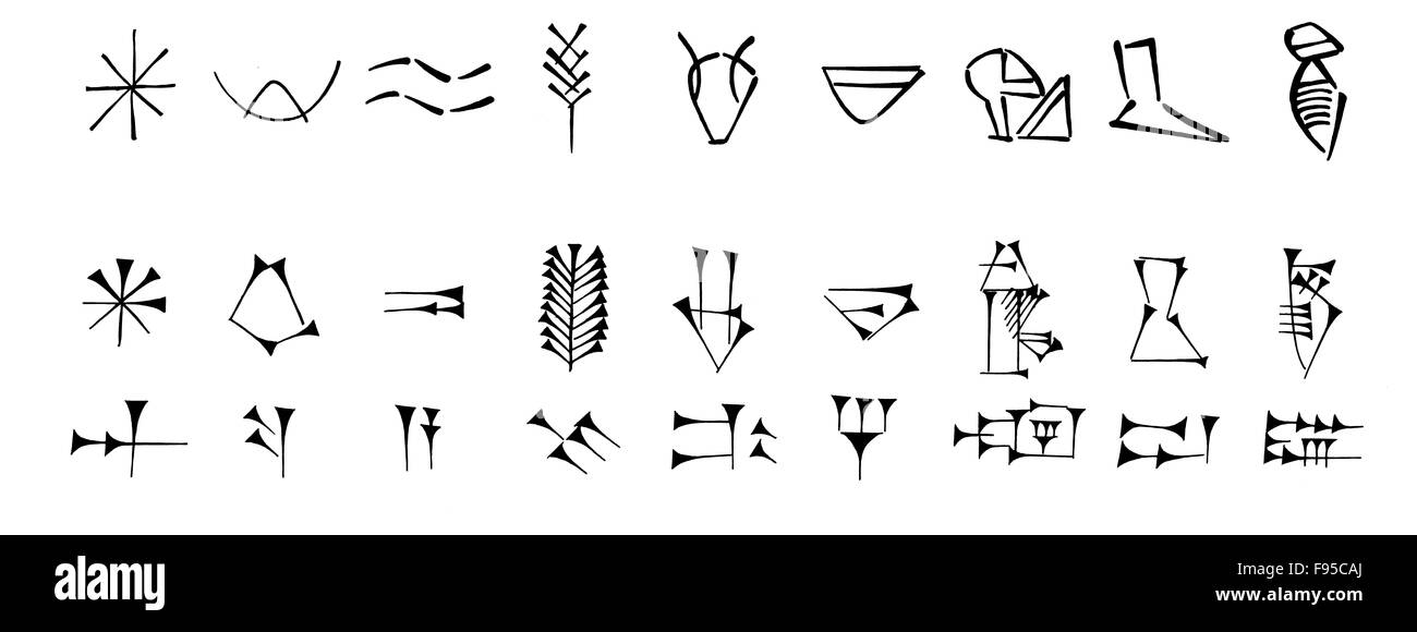 Development of the Cuneiform script. Stock Photo