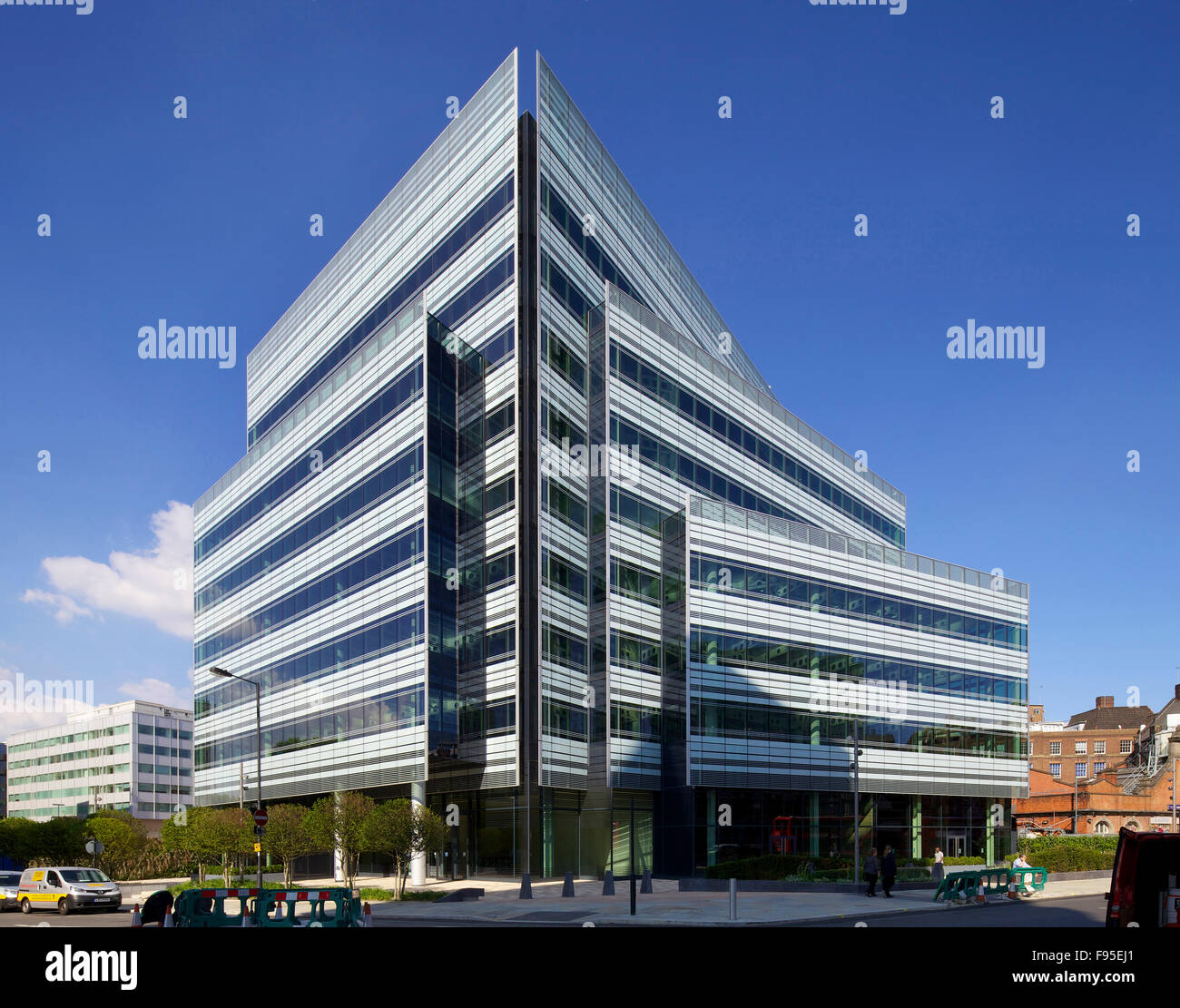 10 Hammersmith Grove W6 London. New office development by Wates Construction for Development Securities in Hammersmith, London. Exterior view of office building. Contemporary architecture with a glass facade. Stock Photo