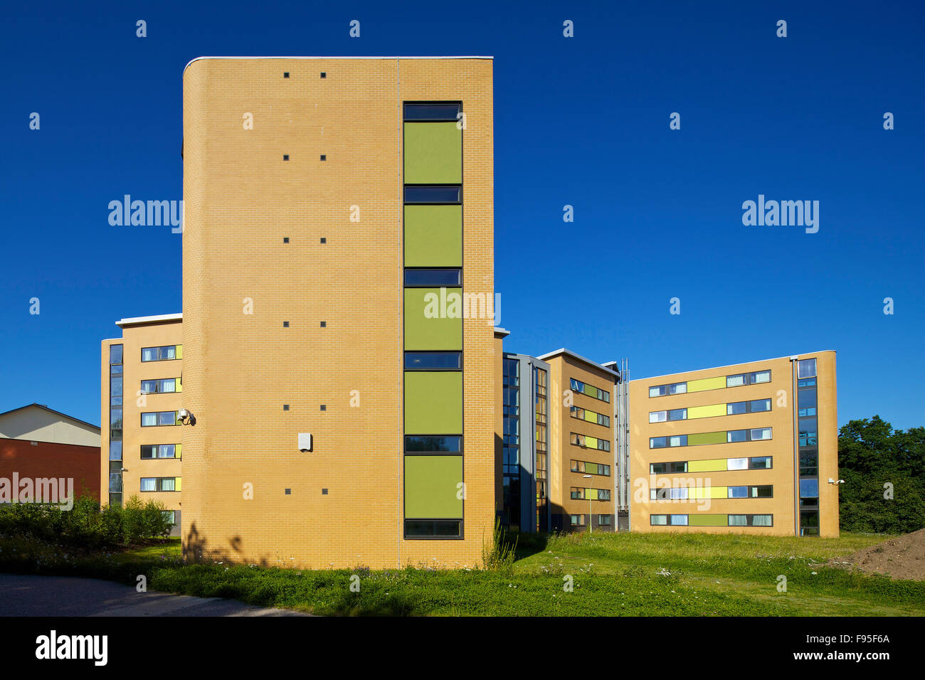 Mackinder and Stenton halls of residence, University of Reading, Berkshire. View of a side wall of a residential hall. Contemporary architecture. Stock Photo