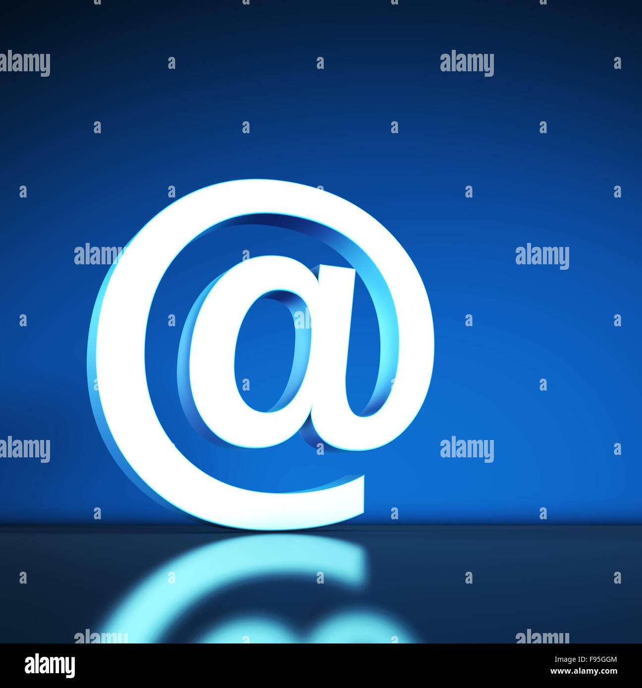 Internet, web connection and e-mail concept with at symbol and icon on blue background. Stock Photo