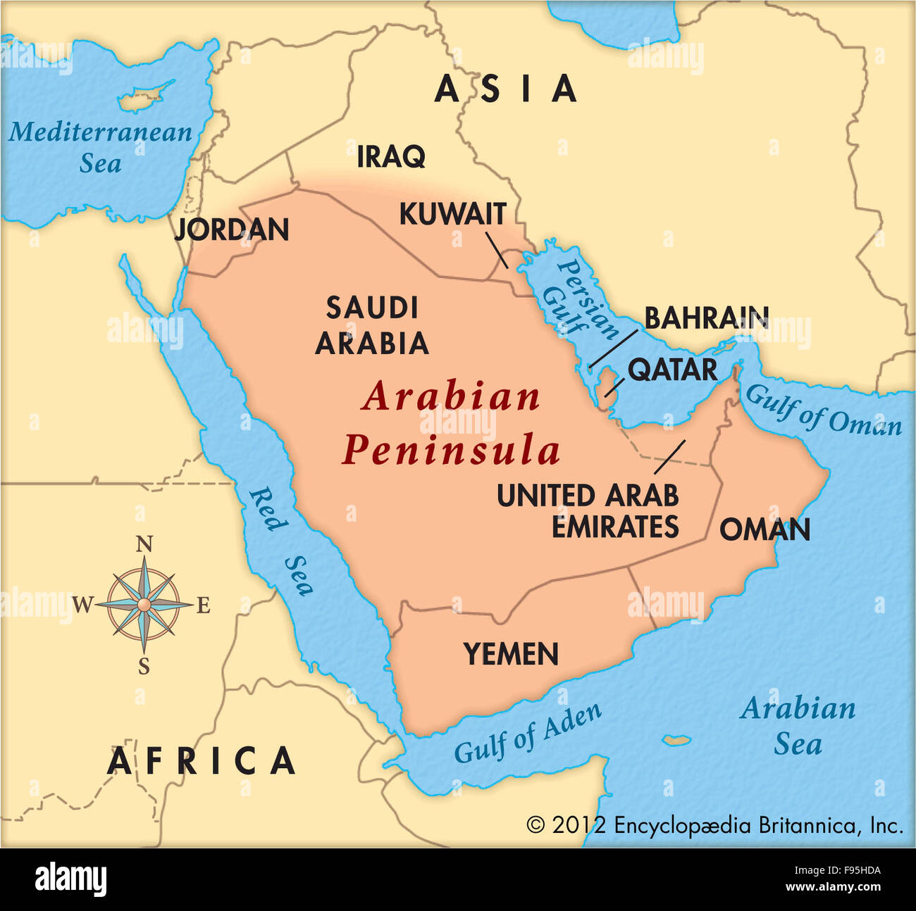 Arabian Peninsula Physical Map The Arabian Peninsula Stock Photo - Alamy
