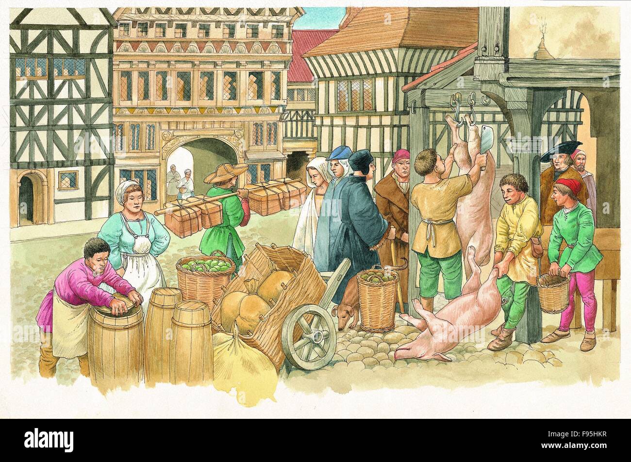 Everday life in Medieval Europe. Stock Photo