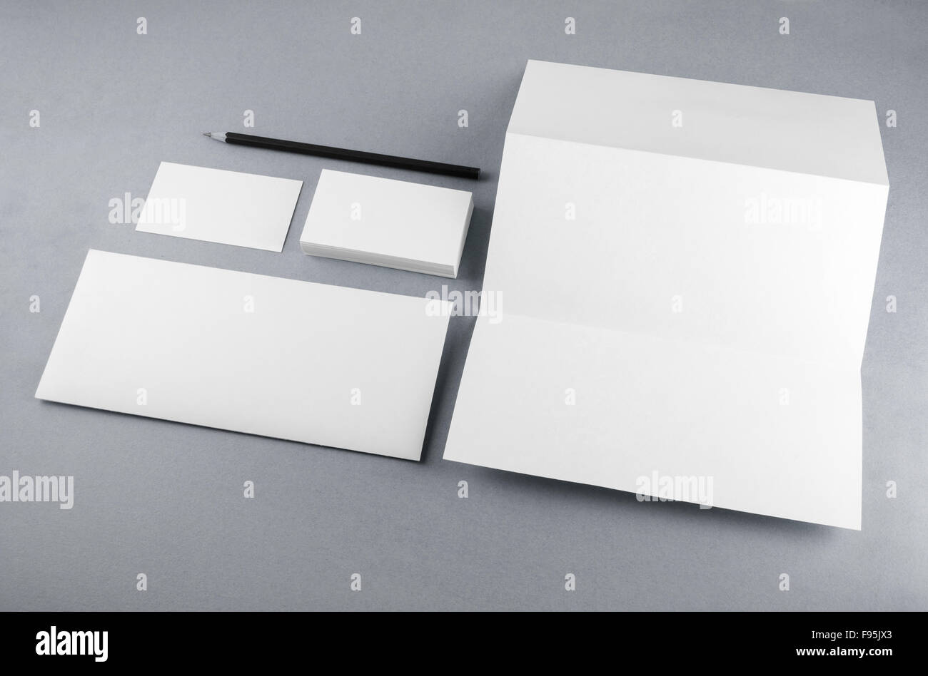 Blank stationery set on gray background. Template for branding identity. For design presentations and portfolios. Stock Photo