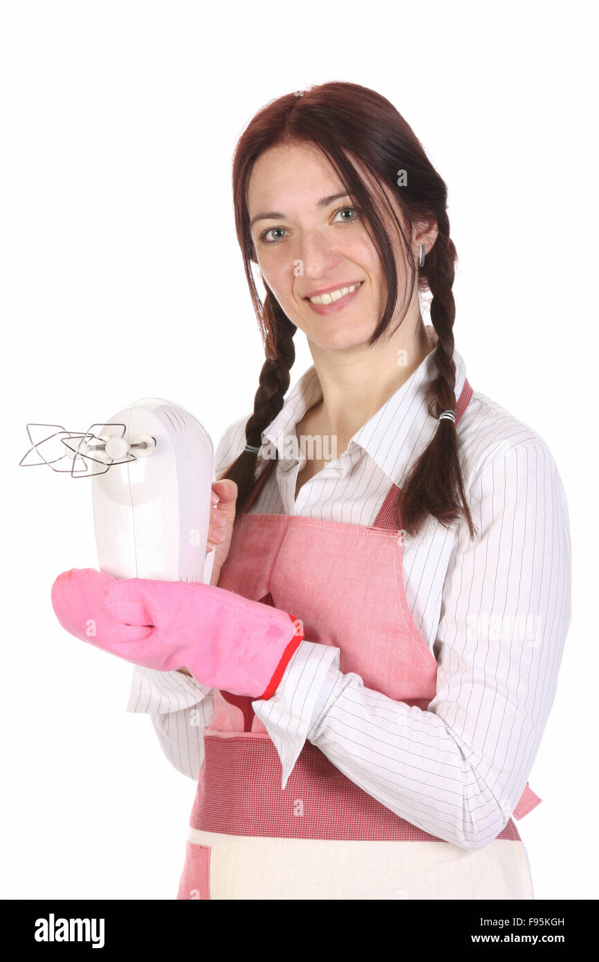 beautiful housewife with electric beater Stock Photo Alamy