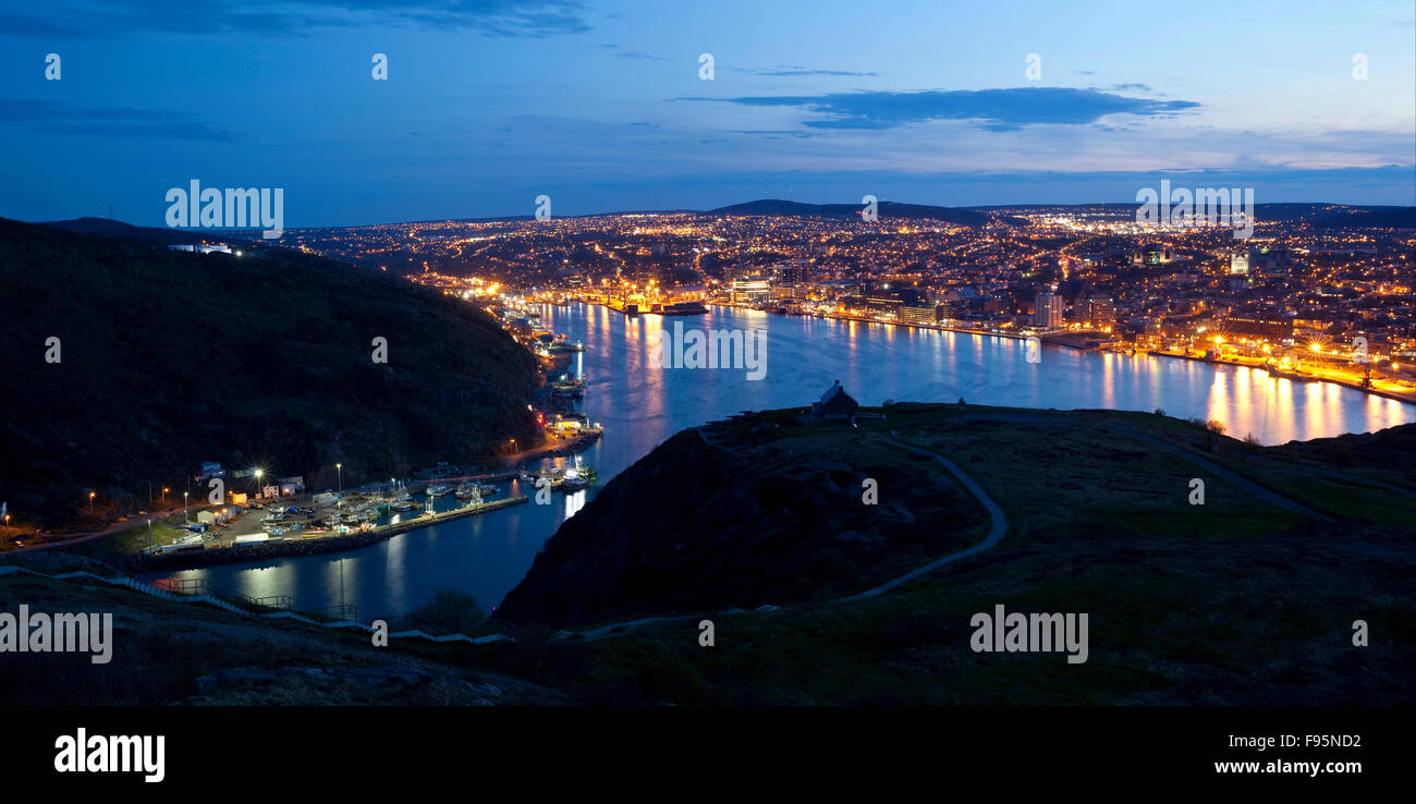 City of St. John's at night as seen from Signal Hill National Historic site Stock Photo