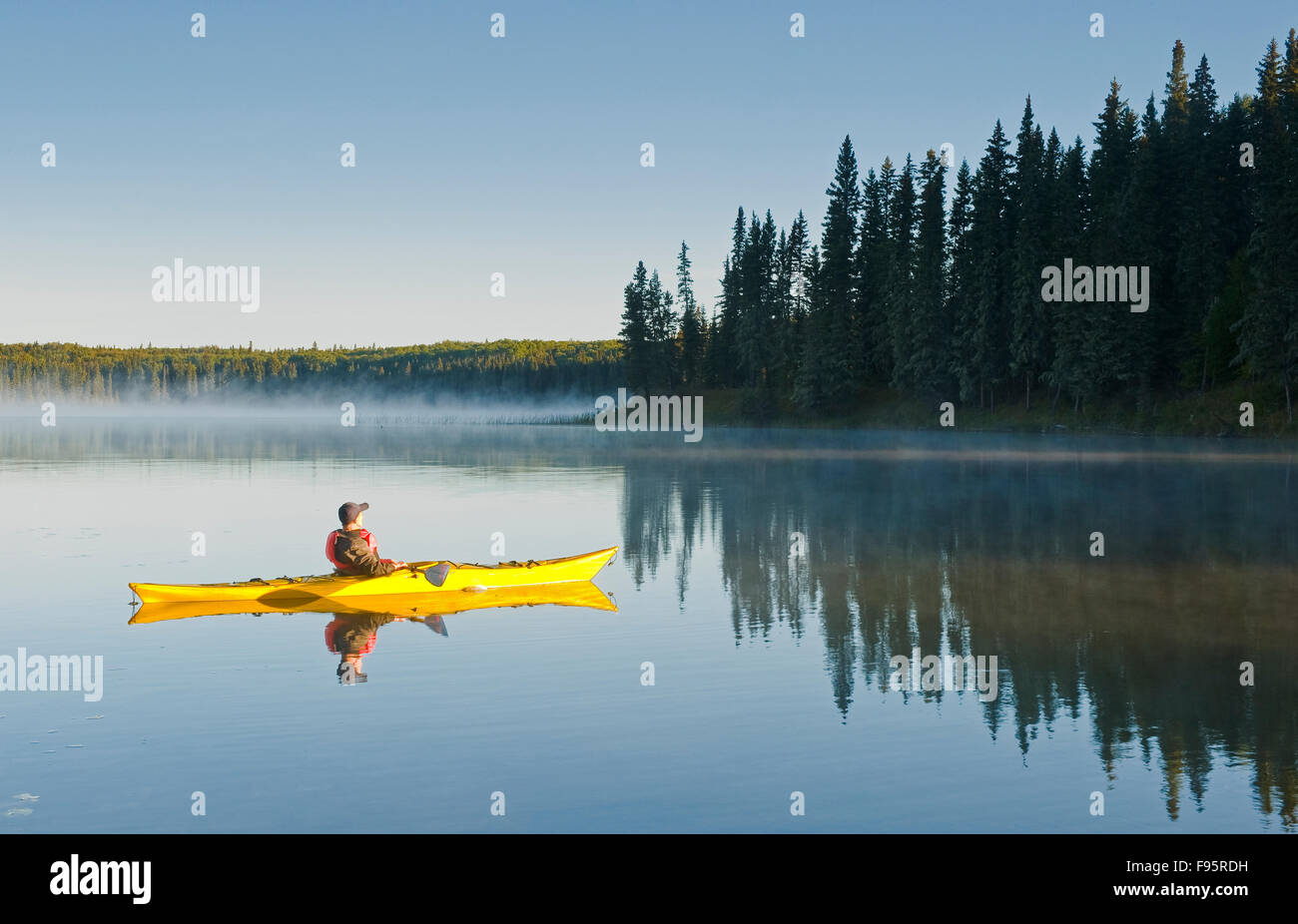 kayaking, Hanging Heart Lakes, Prince Albert National Park, Saskatchewan, Canada Stock Photo
