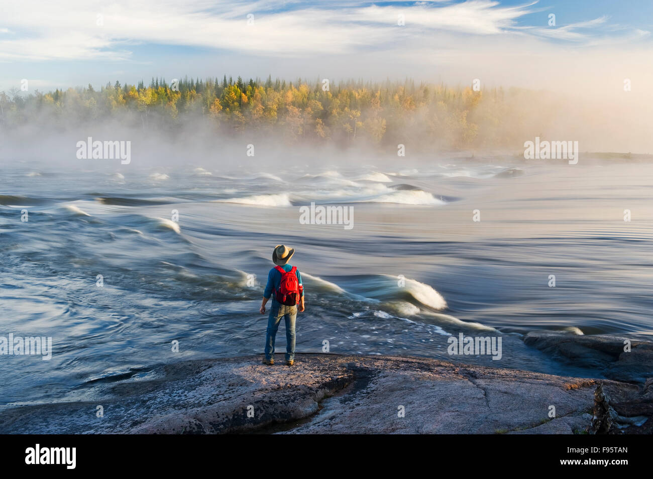 hiker, Sturgeon Falls, Whiteshell Provincial Park, Manitoba, Canada