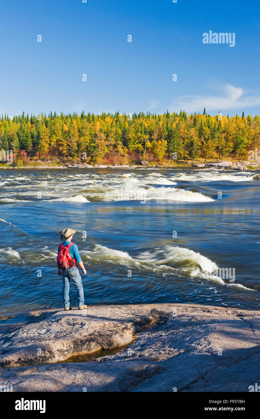 hiker, Sturgeon Falls, Whiteshell Provincial Park, Manitoba, Canada