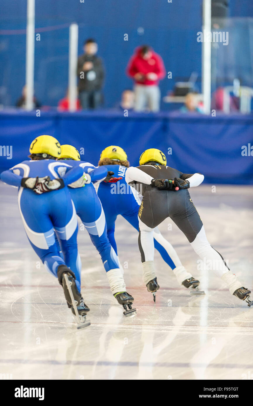 Canadian Shorttrack speed skating competition. 500 m sprint heats,in