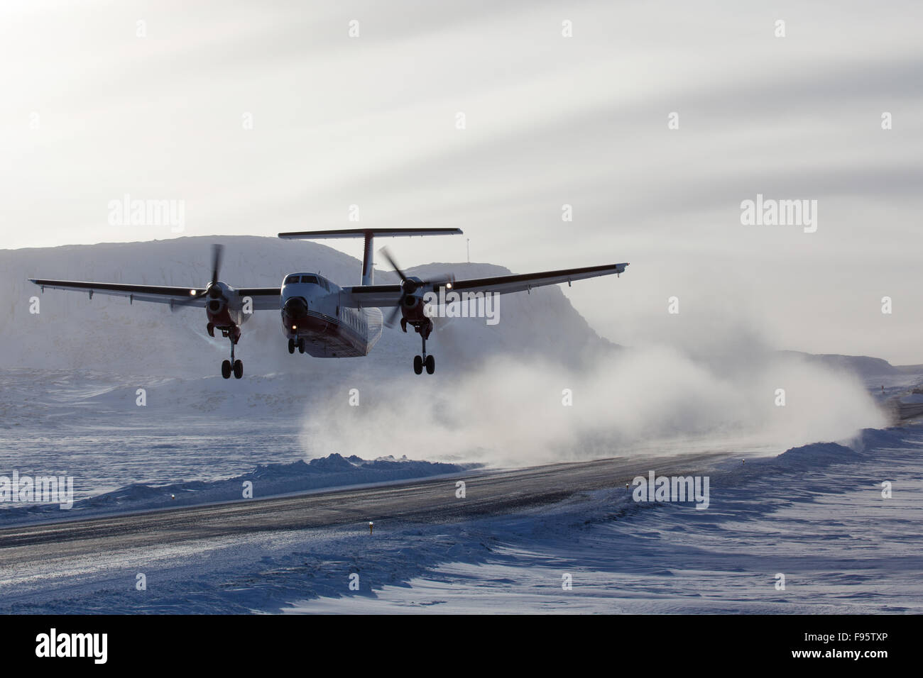 Plane landing in Buffalo, Northwest Territories, Canada Stock Photo