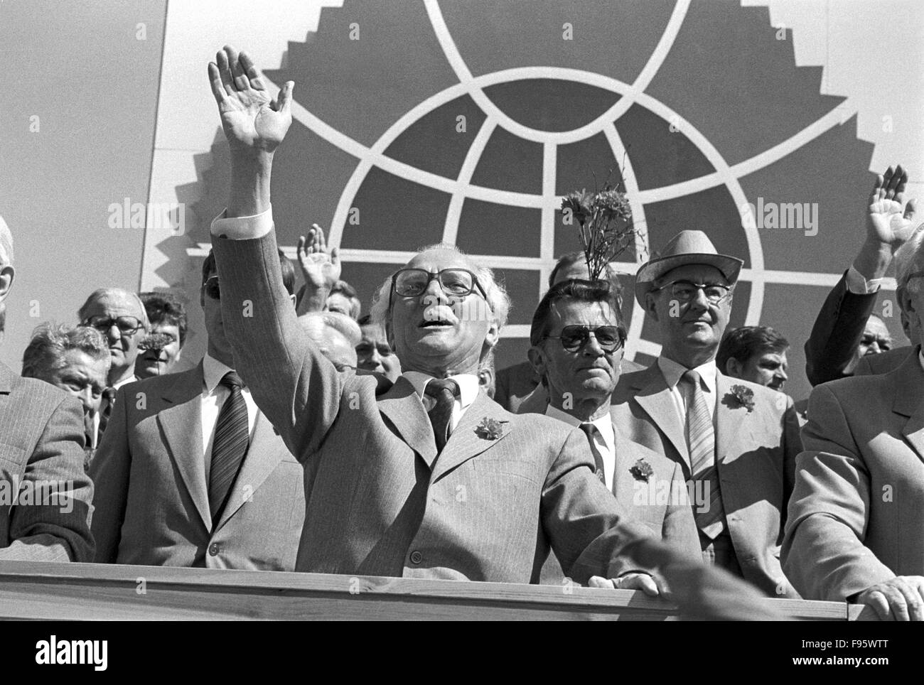 Erich Honecker, Chairman of the State Council of German Democratic Republic, attends the parade of May 1, East Berlin, 1986 Stock Photo