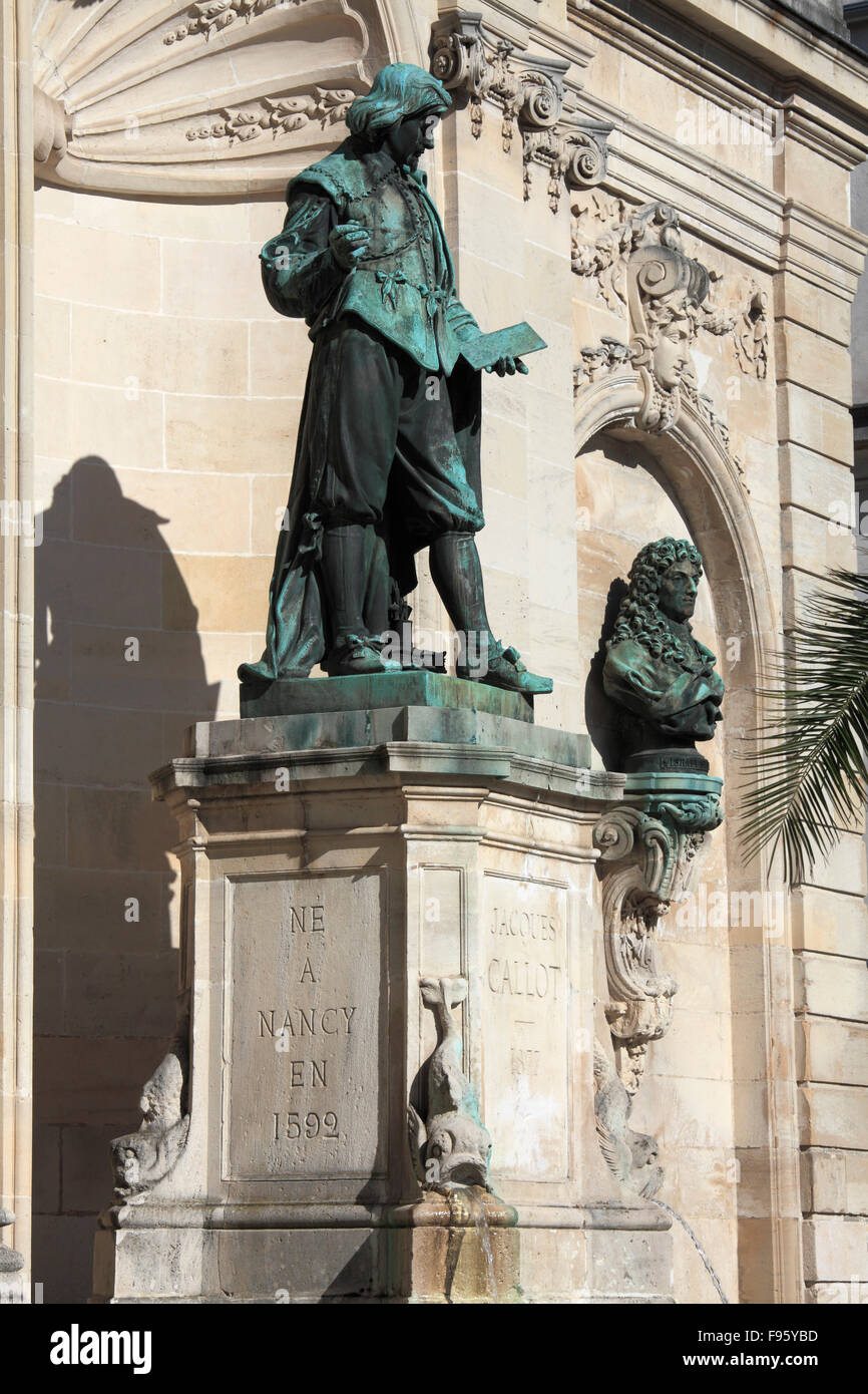 France, Lorraine, Nancy, Place Vaudémont, Jacques Callot statue, Stock Photo