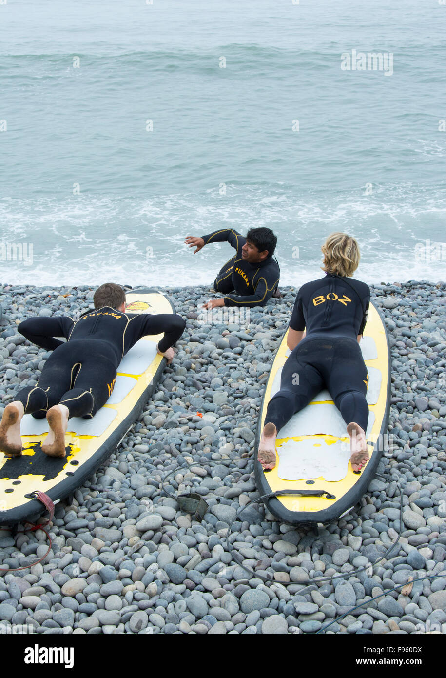 Surfing lessons, Miraflores suburb, Lima, Peru Stock Photo Alamy