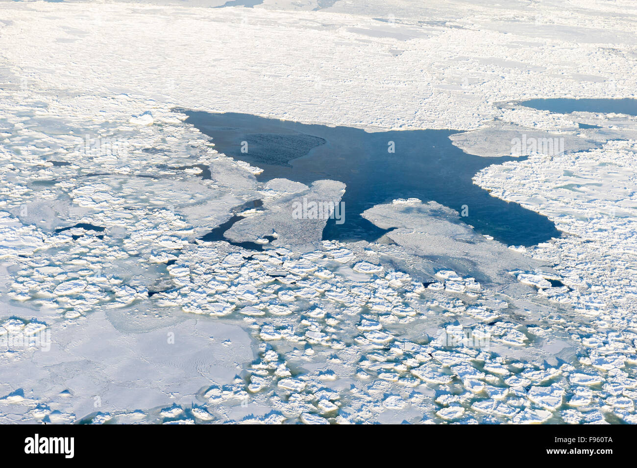 Aerial view of Hudson Bay during freezeup, near Churchill Manitoba. Stock Photo
