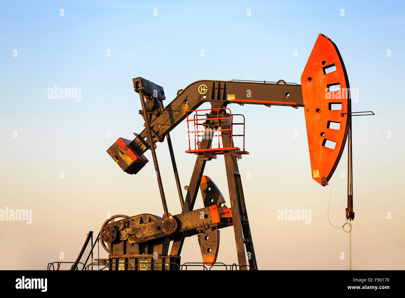 Oil well pump jack in the Bakken oil field, near Estevan, Saskatchewan