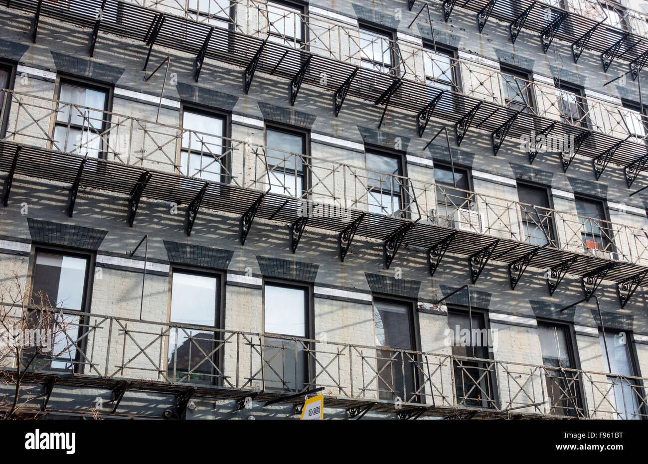 Fire escapes on an old building in Manhattan's Lower East Side Stock Photo