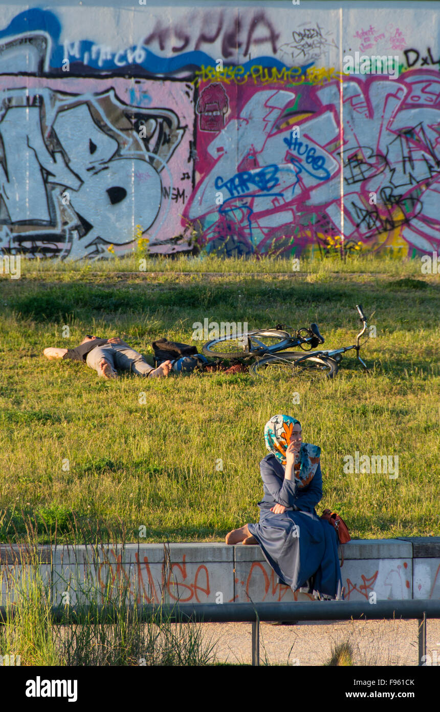 Turkish woman on the River Spree Berlin, Germany Stock Photo