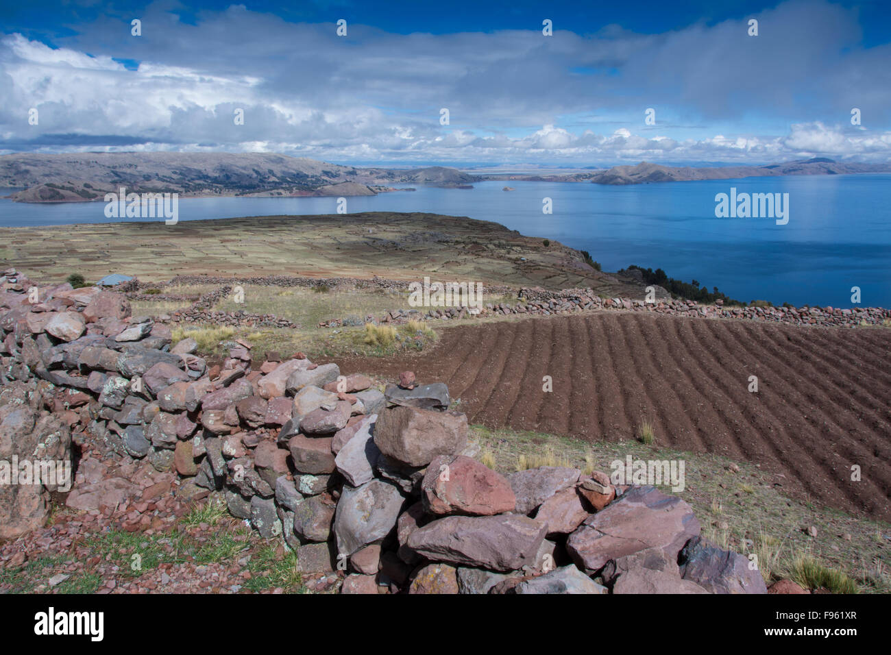 Island of Amantani, Lake Titicaca, Peru Stock Photo