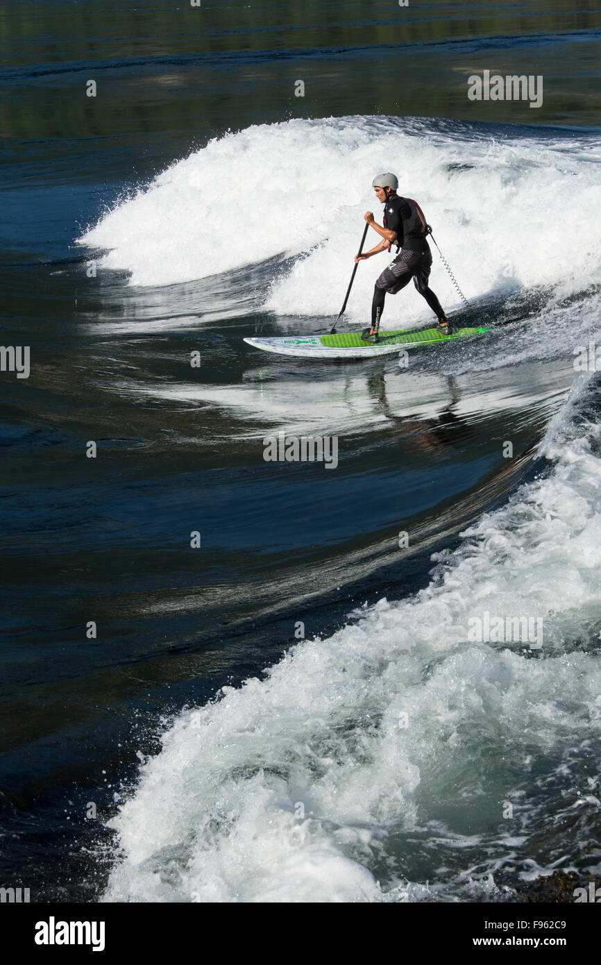 stand up paddleboarder on flood tide at Skookumchuck Narrows, Sechelt