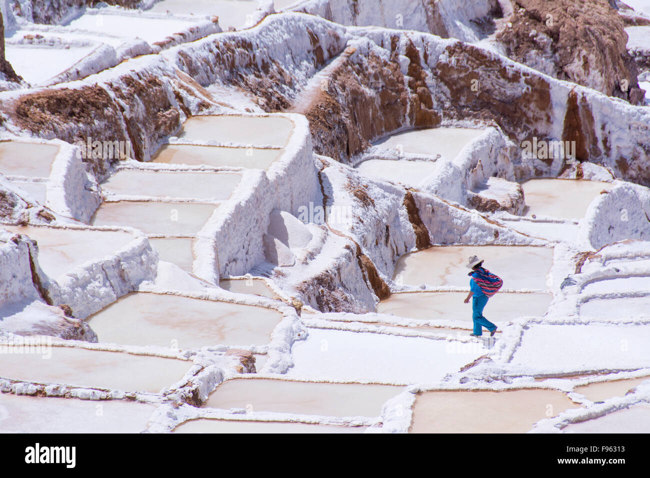 Salt pond mines of Maras, 40 kilometers north of Cuzco, in the Cuzco Region of Peru Stock Photo