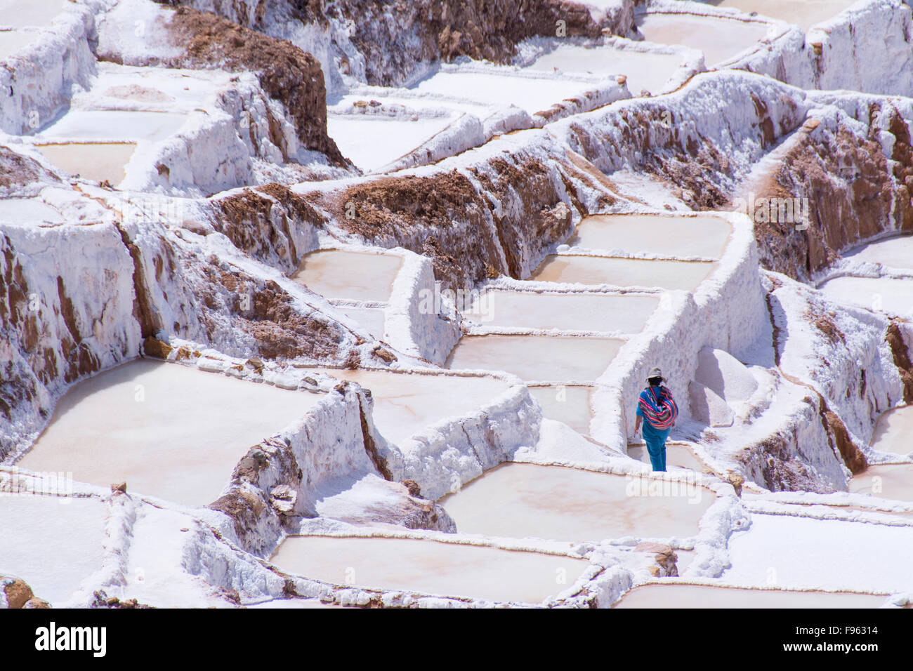 Salt pond mines of Maras, 40 kilometers north of Cuzco, in the Cuzco Region of Peru Stock Photo