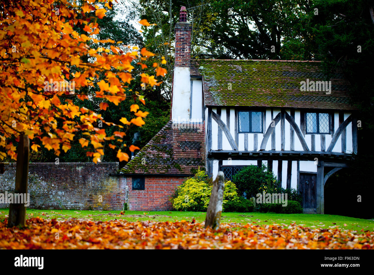 Lych Gate on the church grounds in Hartfield in Autumn Stock Photo