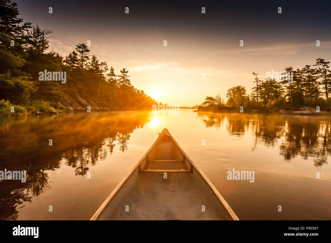 Bow of a canoe on the French River, French River Provincial Park