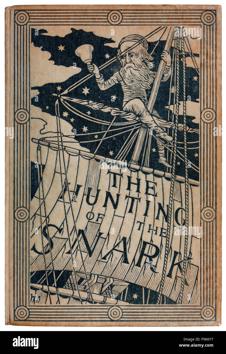 Front cover of 'The Hunting of the Snark – An Agony in Eight Fits’ by Lewis Carroll (1832-1898), illustrated by Henry Holiday (1839-1927) featuring the Bellman in the rigging. See description for more information. Stock Photo