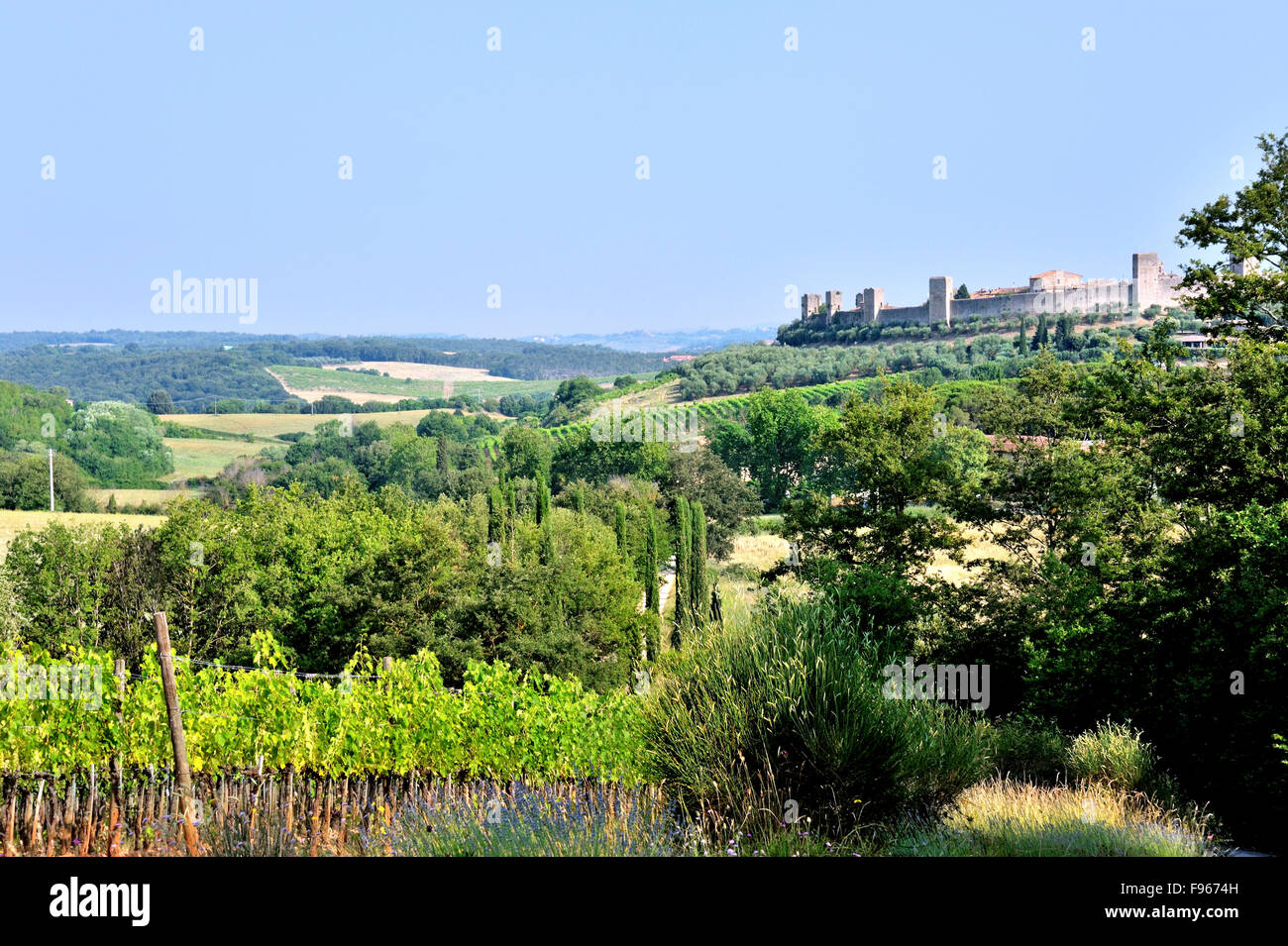 Monteriggioni with its complete town wall and watch towers of the Middle Ages, Tuscany, Italy Stock Photo