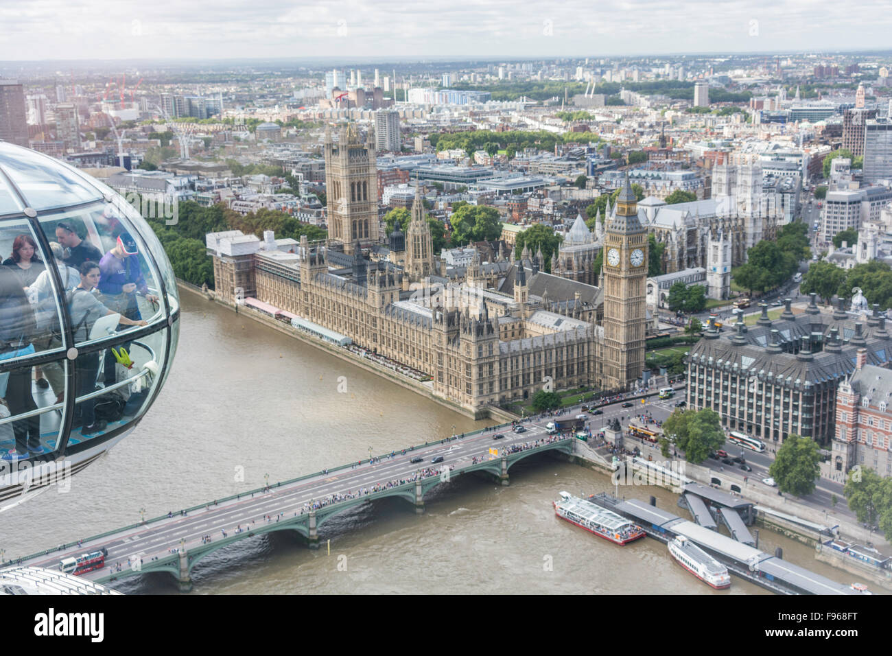 A view of Big Ben and House of Parliament in London, England, taken from a capsule of the London Eye panoramic wheel Stock Photo