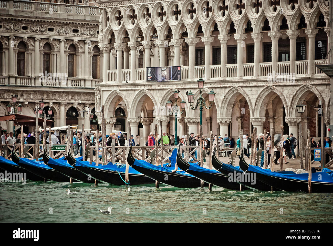 gondolas in front of Palazzo Ducale Stock Photo