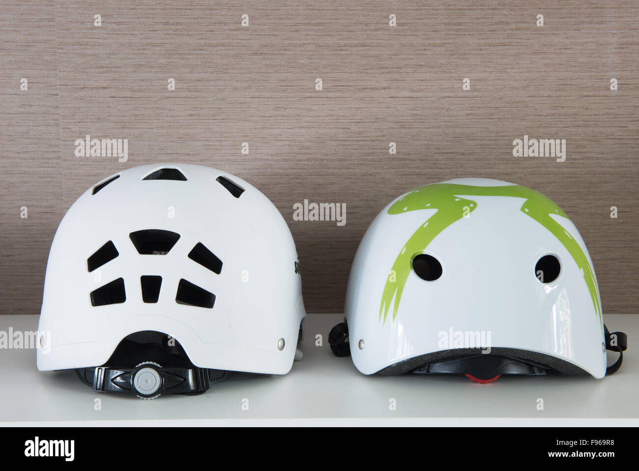 couple rear helmet for bicycle Stock Photo