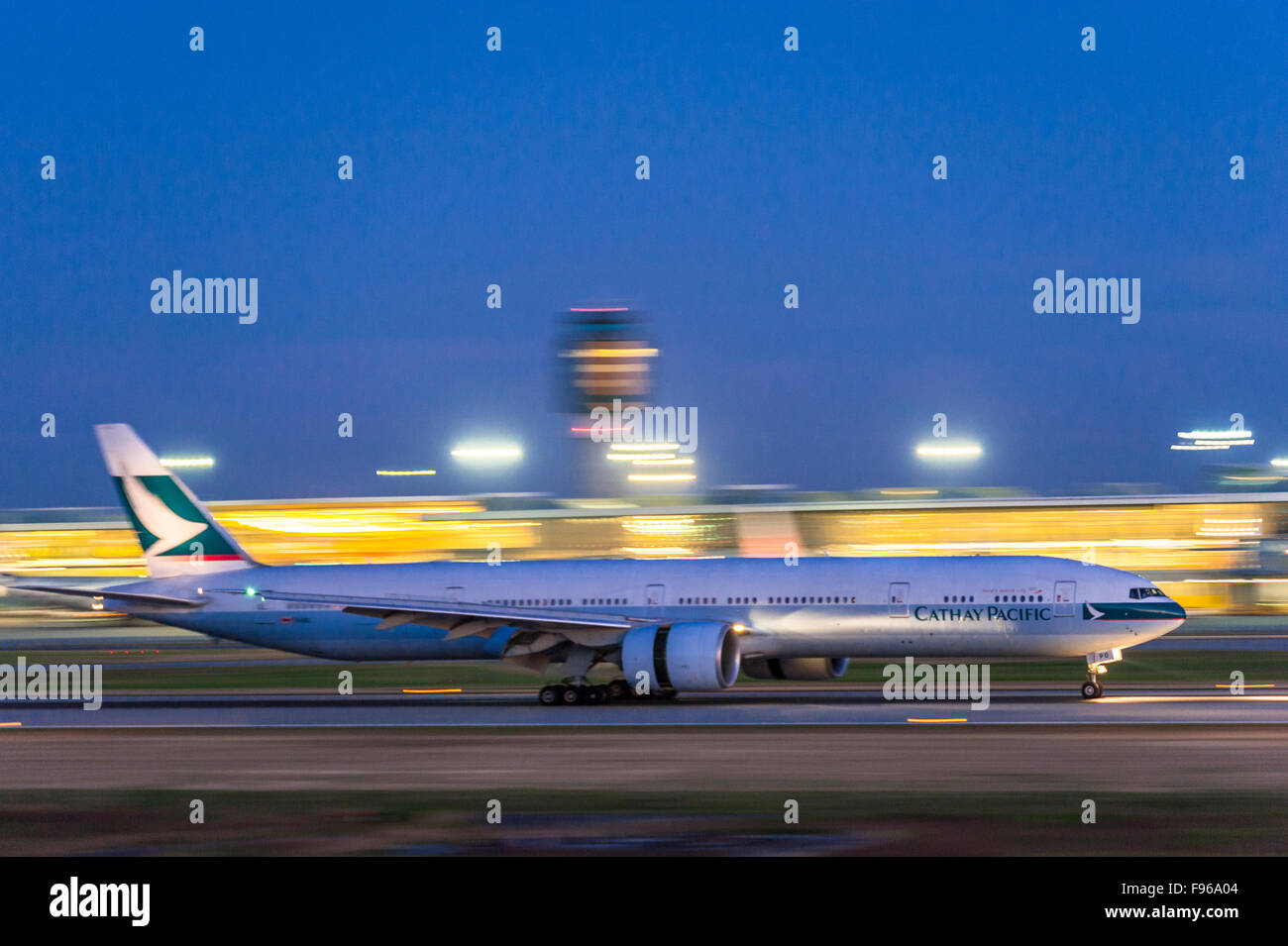Cathay Pacific landing and Vancouver International Airport. Stock Photo