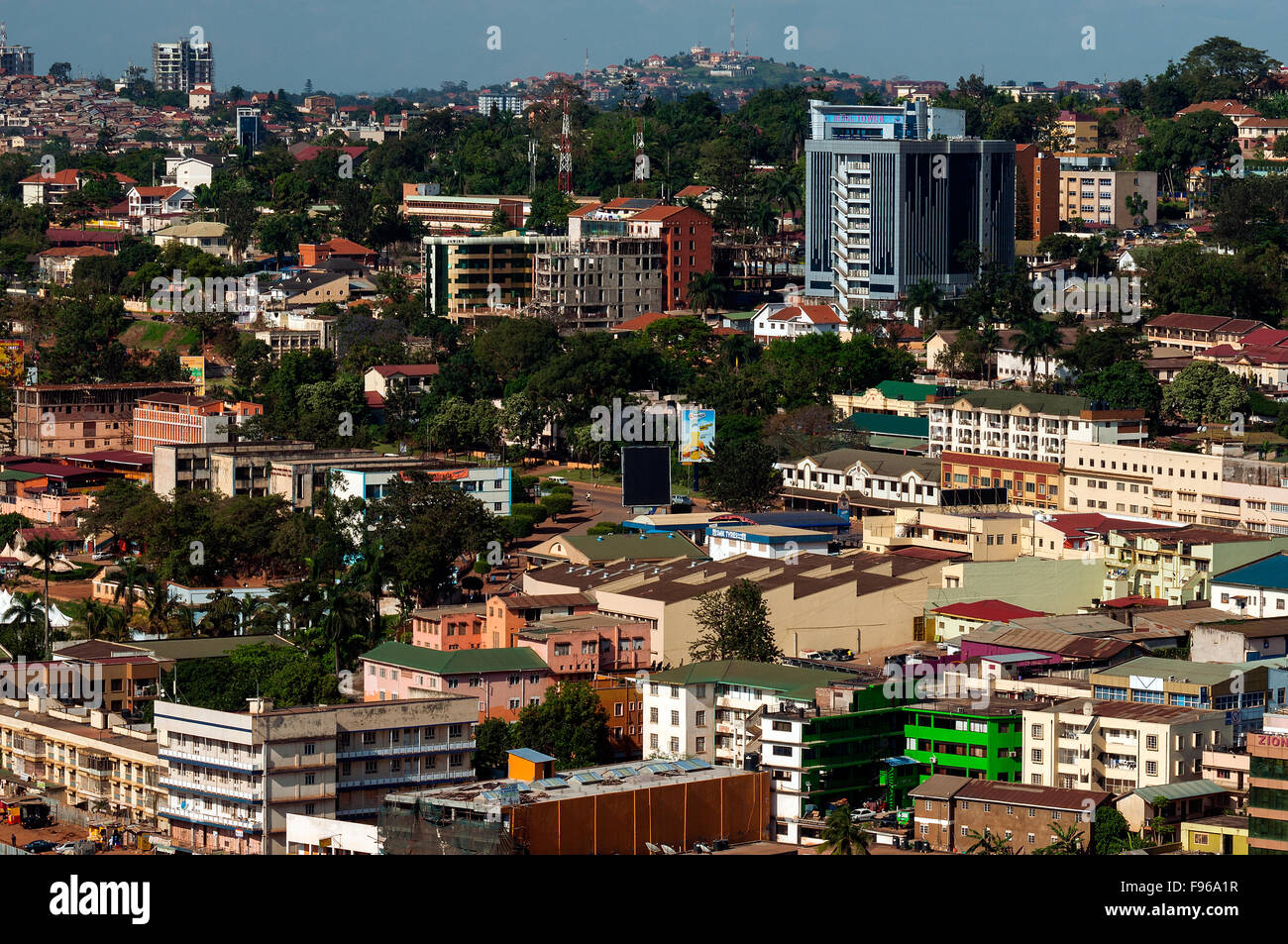 Kampala CBD view looking east from Kampala Hill, Kampala, Uganda Stock