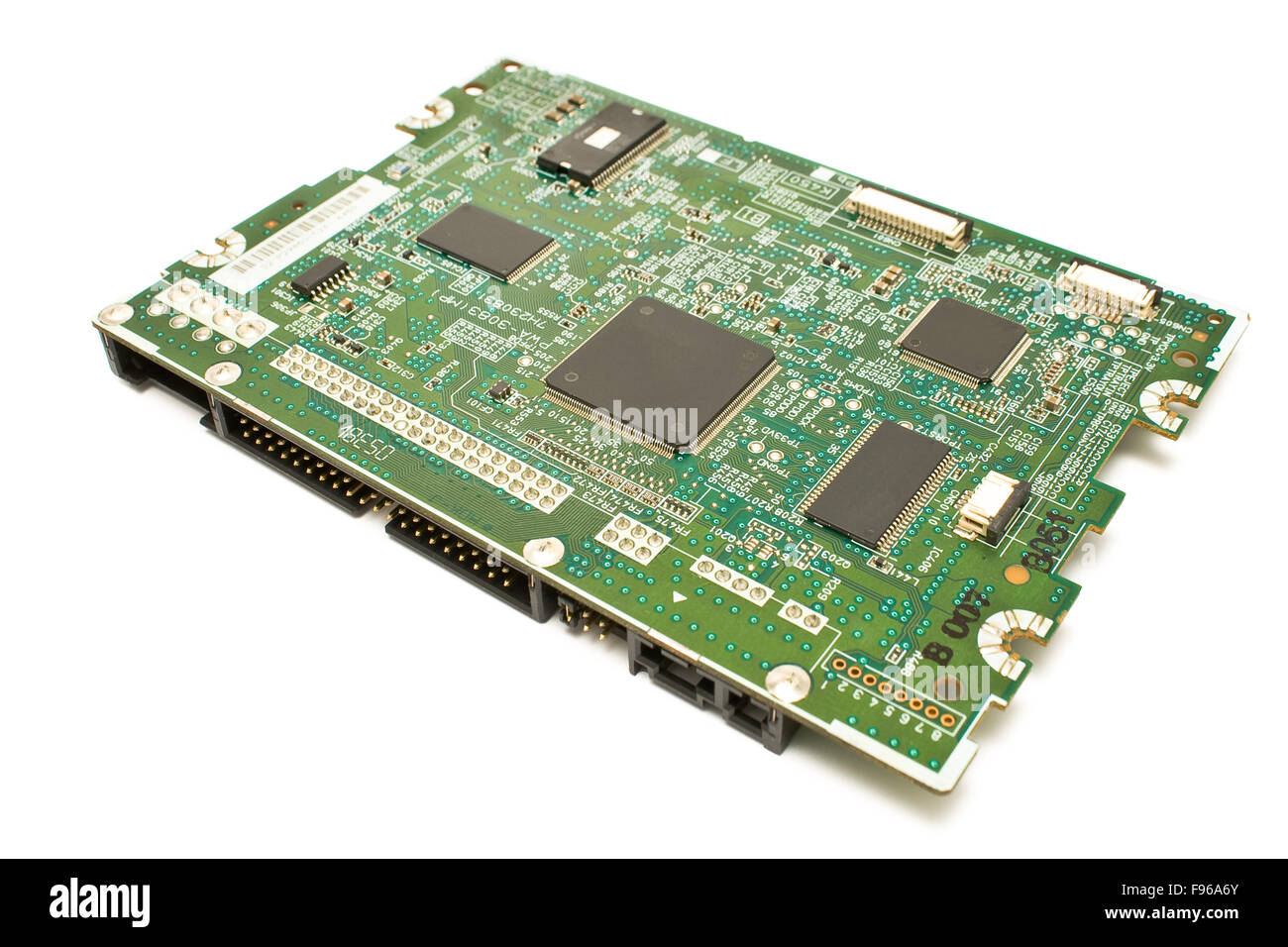 Hardware components and circuits board isolated on white Stock Photo