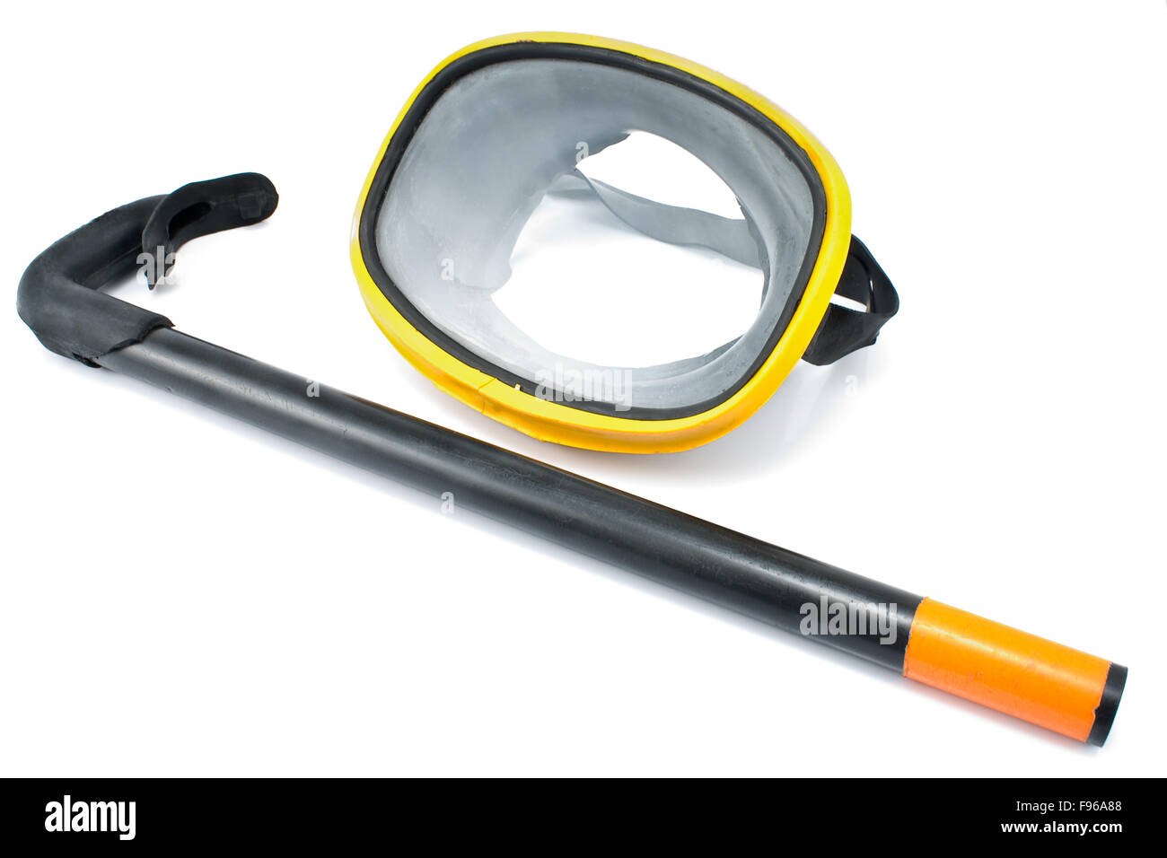 Diving goggles with snorkel isolated on white Stock Photo Alamy