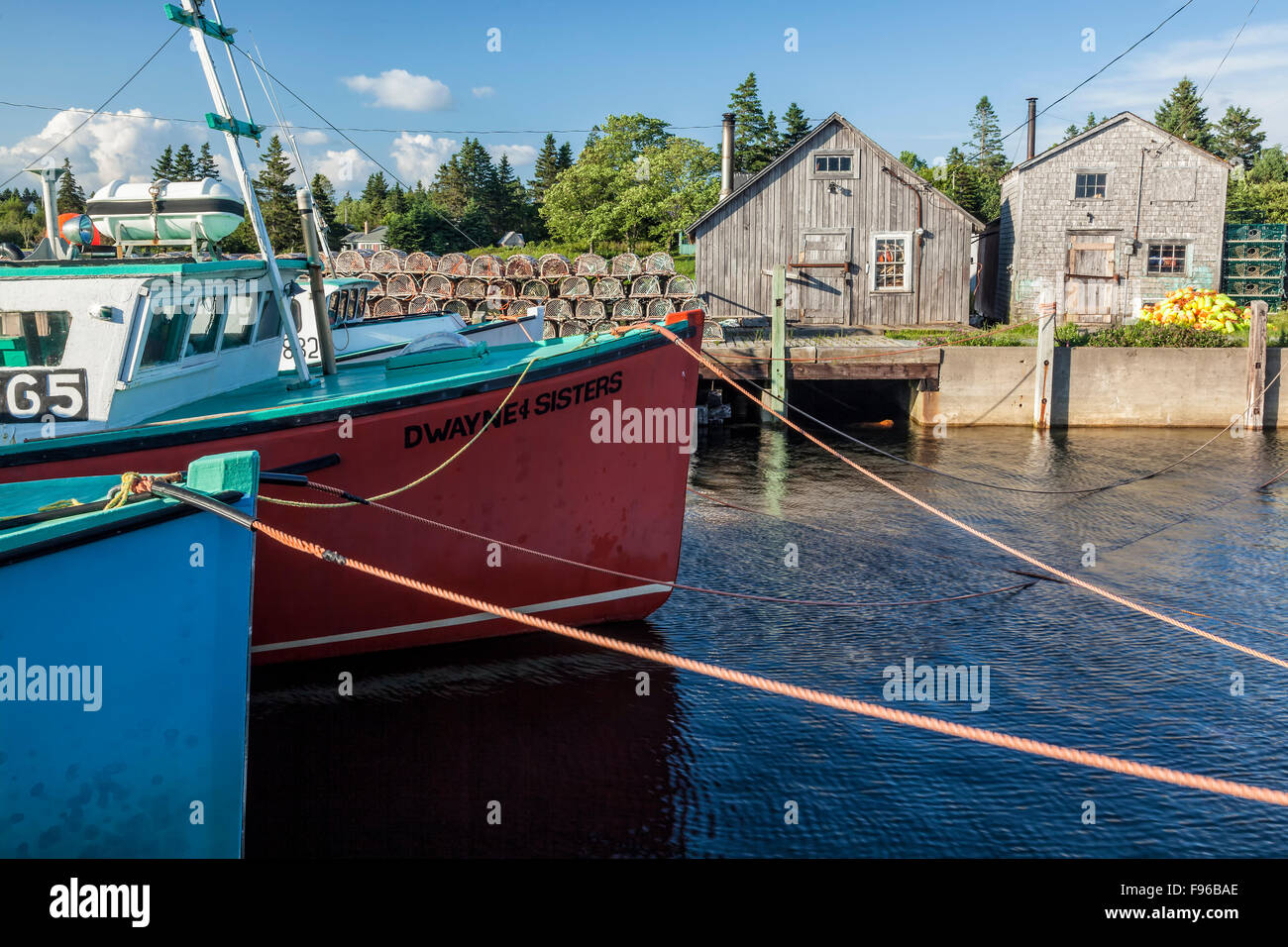 Fishing boats in harbour, Hunt's Point, Nova Scotia, Canada Stock Photo