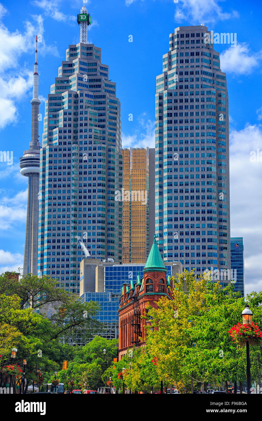 Downtown Toronto showing Gooderham Building, and modern office buildings of the Financial District, Toronto, Ontario, Canada Stock Photo